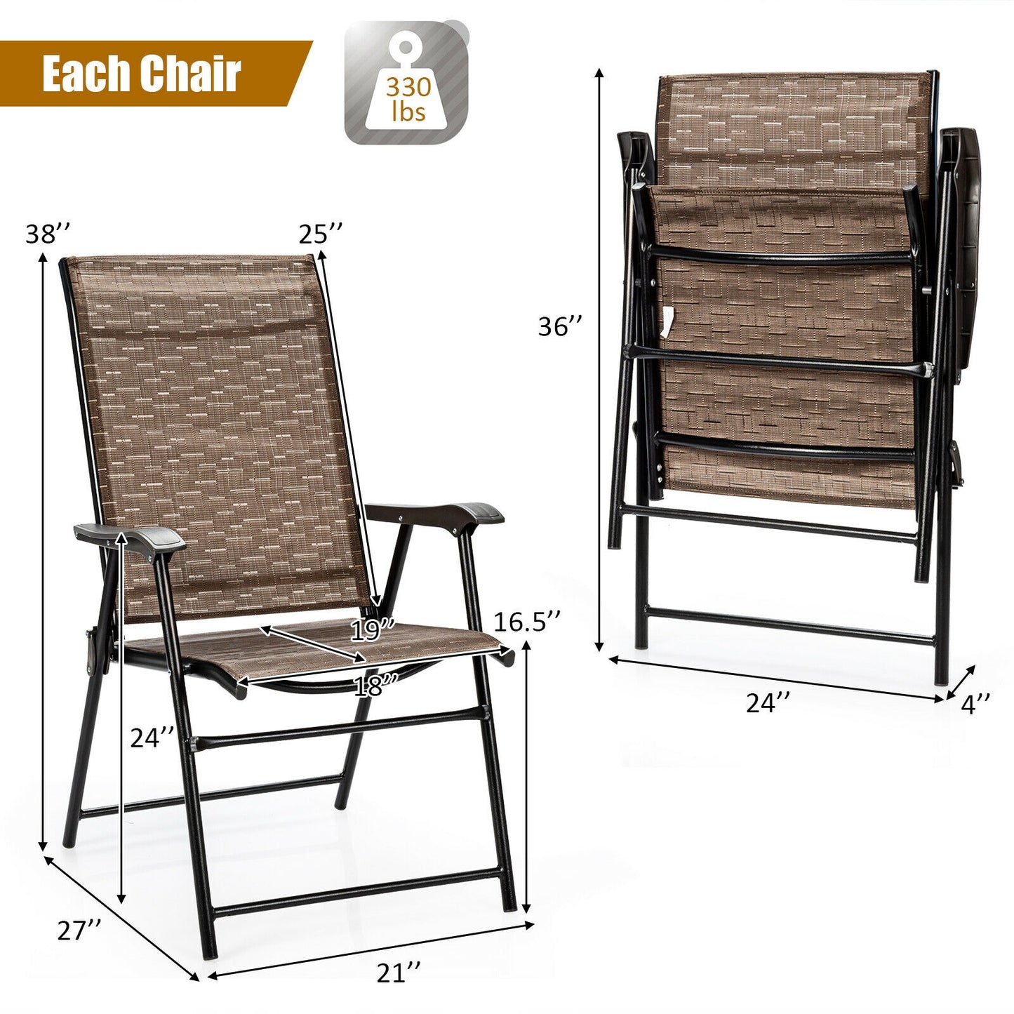Folding Patio Dining Chairs Set of 2 with Armrests
