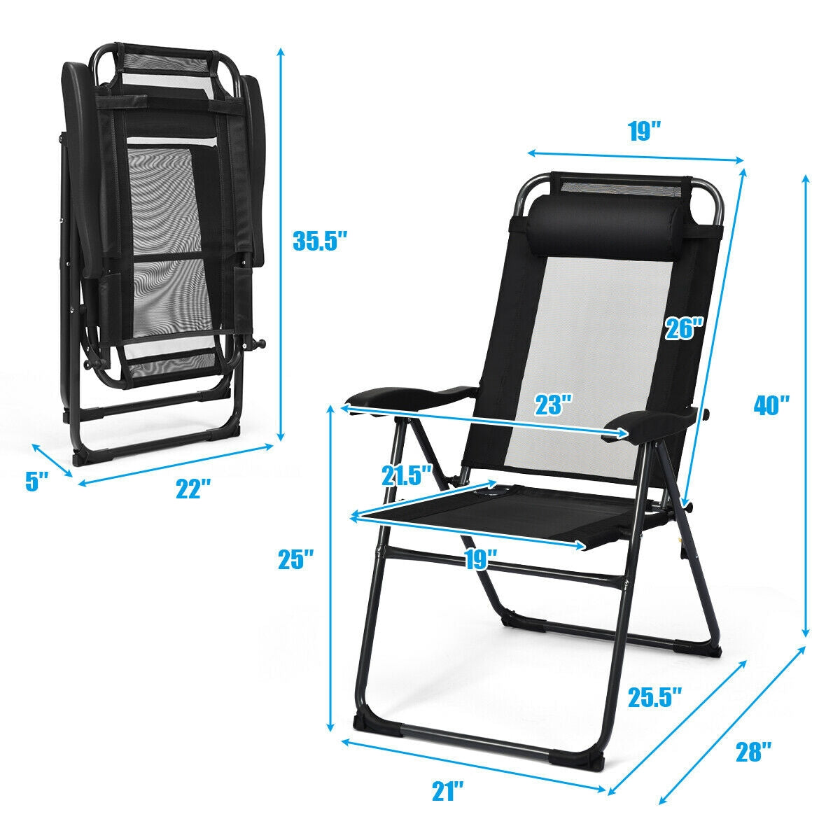 Adjustable Folding Patio Chairs with Headrest, Set of 4