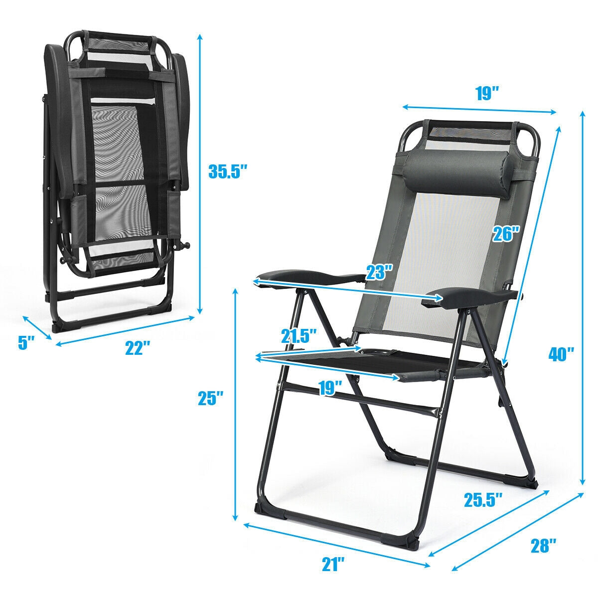 Adjustable Folding Patio Chairs with Headrest, Set of 4