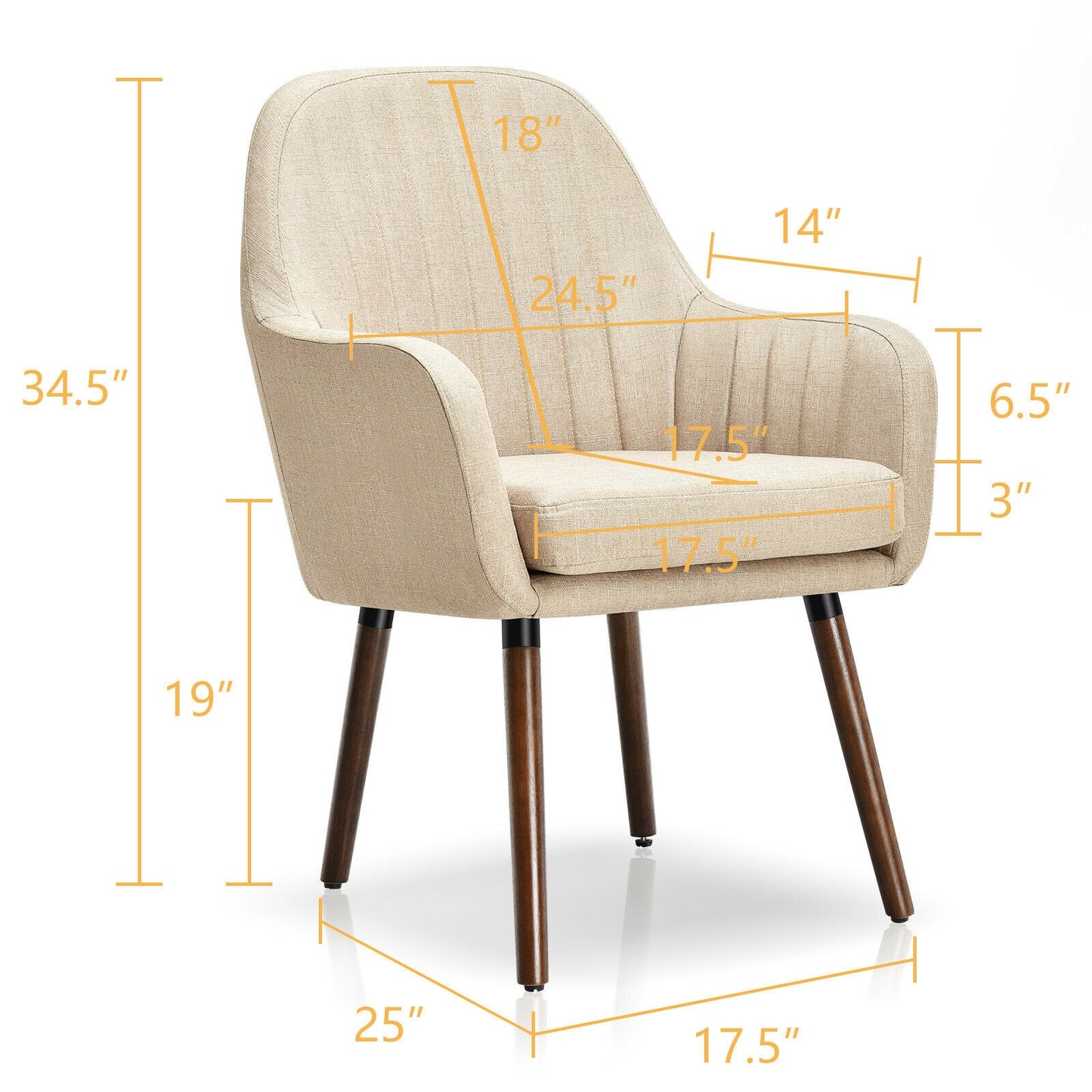 Upholstered Accent Chairs Set of 2 with Wooden Legs