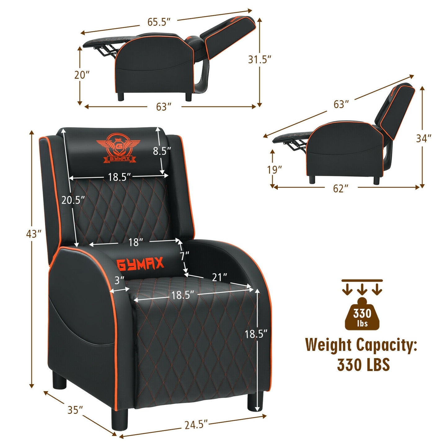 Gaming Recliner Chair with Massage and Adjustable Backrest