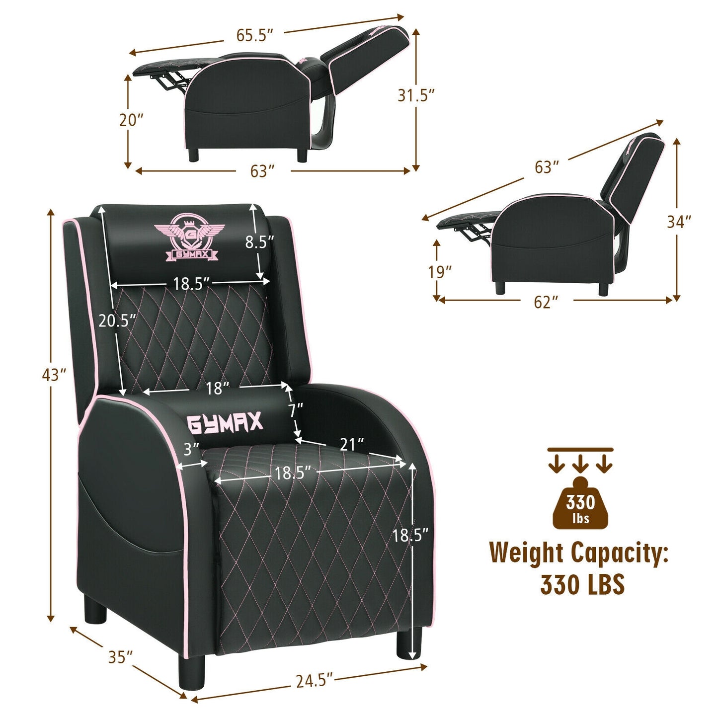 Gaming Recliner Chair with Massage and Adjustable Backrest