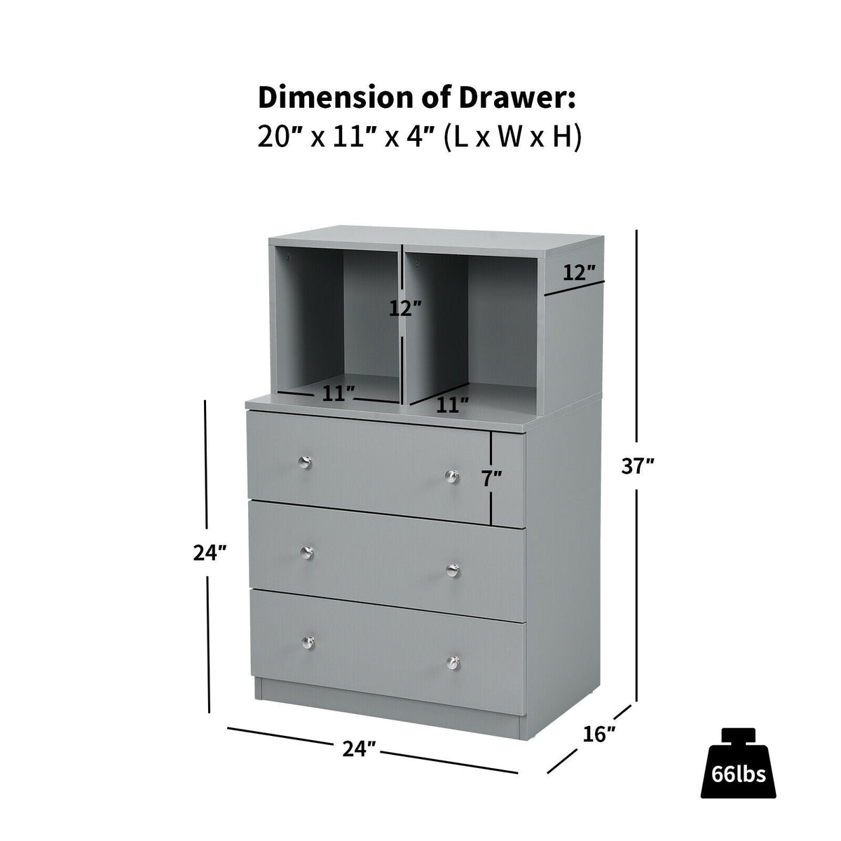 3 Drawer Dresser with Cubbies Storage Chest for Bedroom