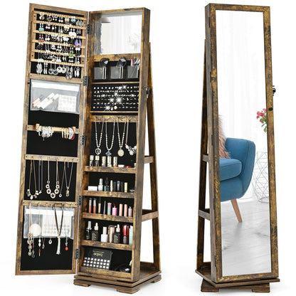 Jewelry Armoire with Full-Length Mirror and 360° Rotation