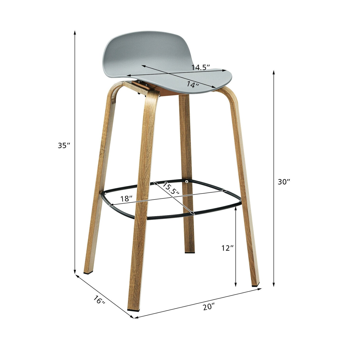 Modern Low Back Bar Stools Set of 2 with Metal Legs