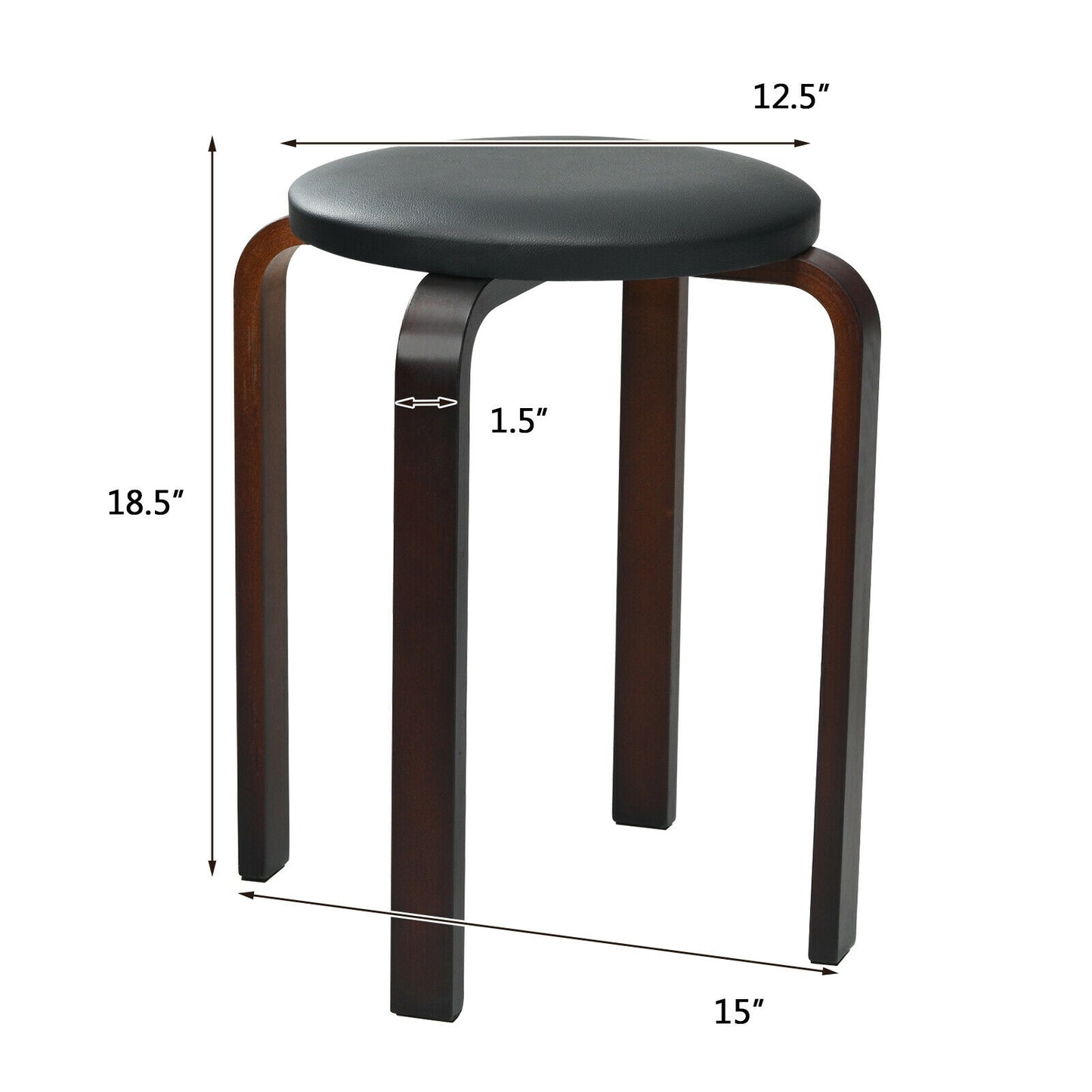 Stackable Bentwood Dining Stools with Padded Seat, Set of 4