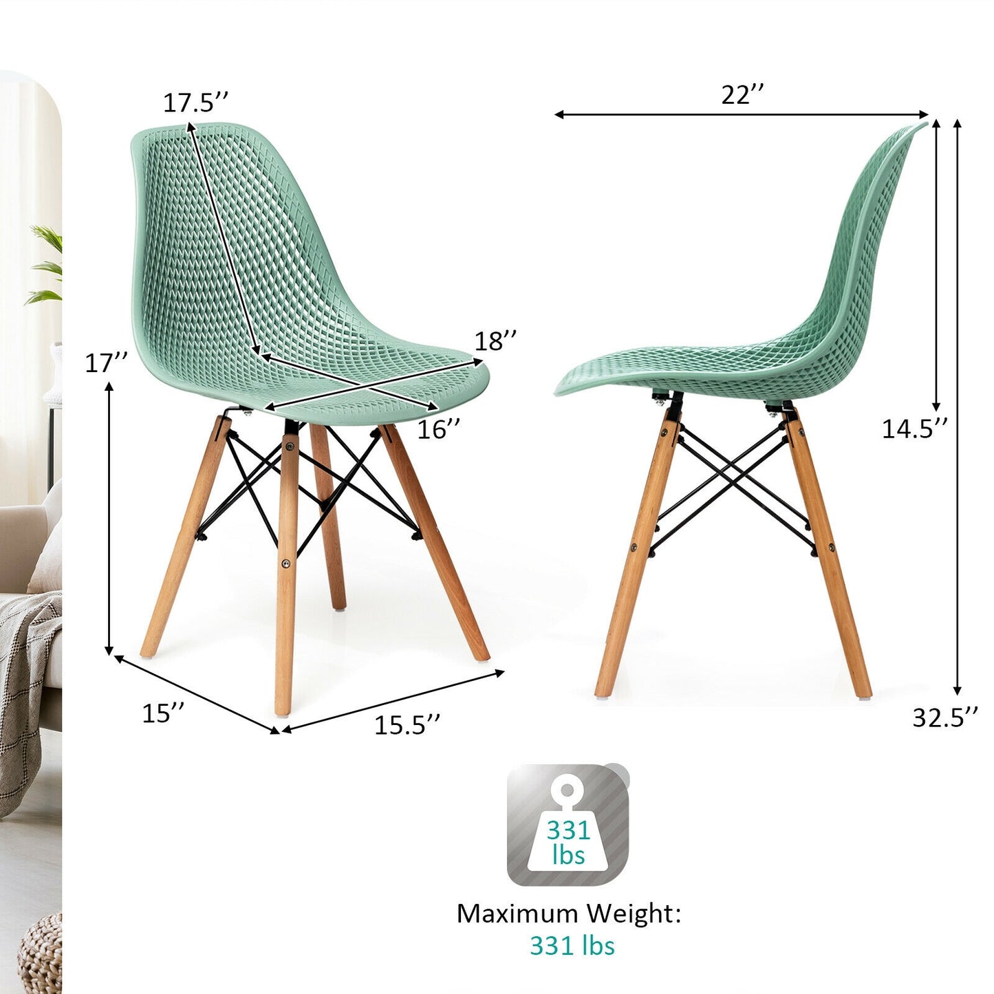 Modern Hollow Dining Chairs Set of 4 with Wood Legs