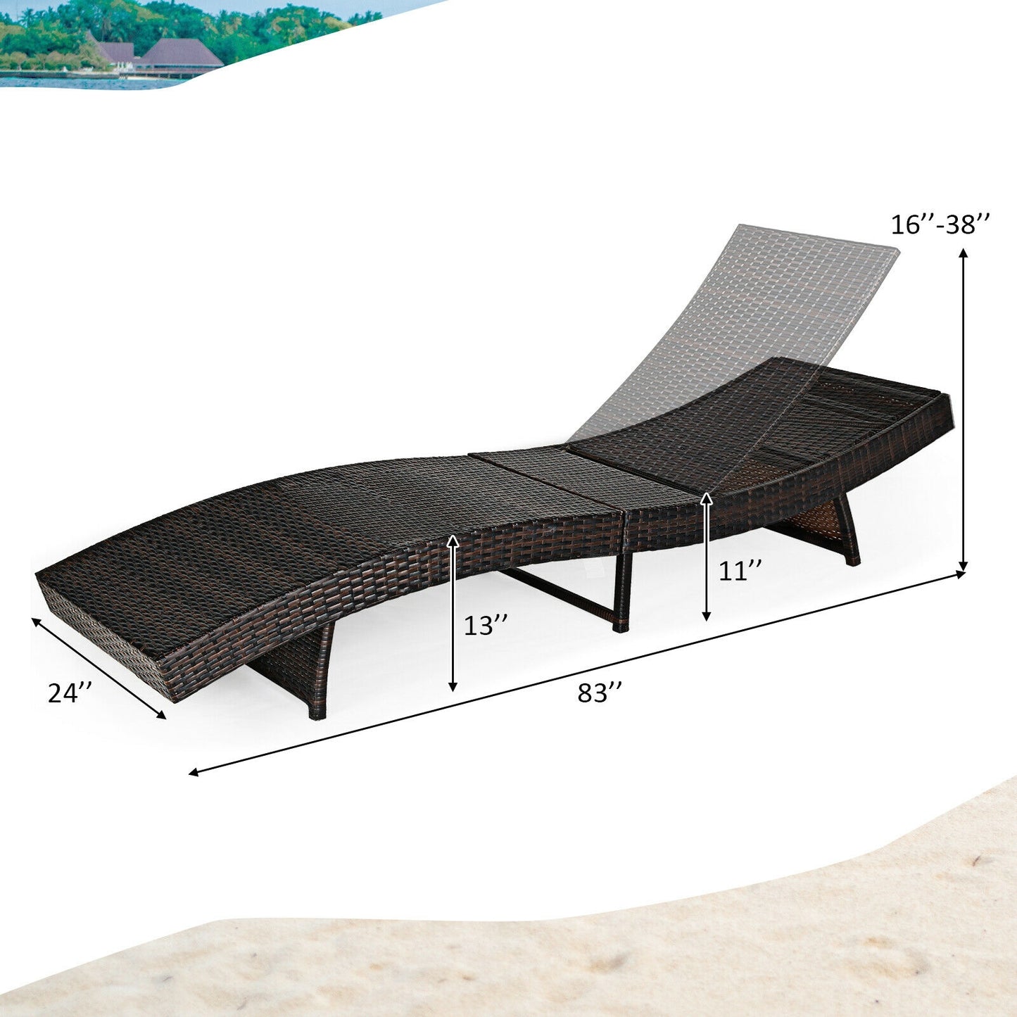Folding Chaise Lounge with 5-Position Adjustable Backrest