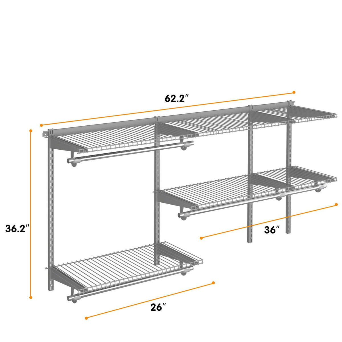Custom Closet Organizer Kit 3 to 5 Feet Wall-Mounted Closet System with Hang Rod