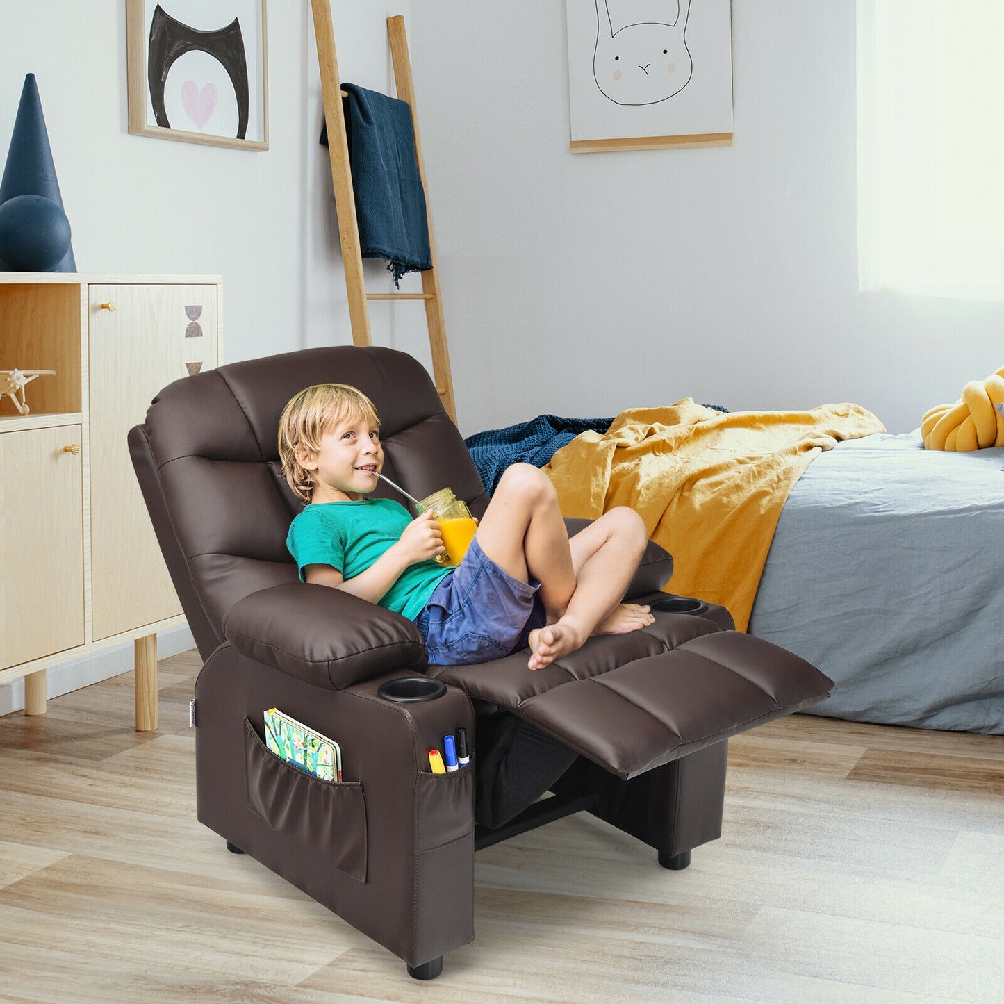 Kids Recliner Chair with Cup Holder and Footrest