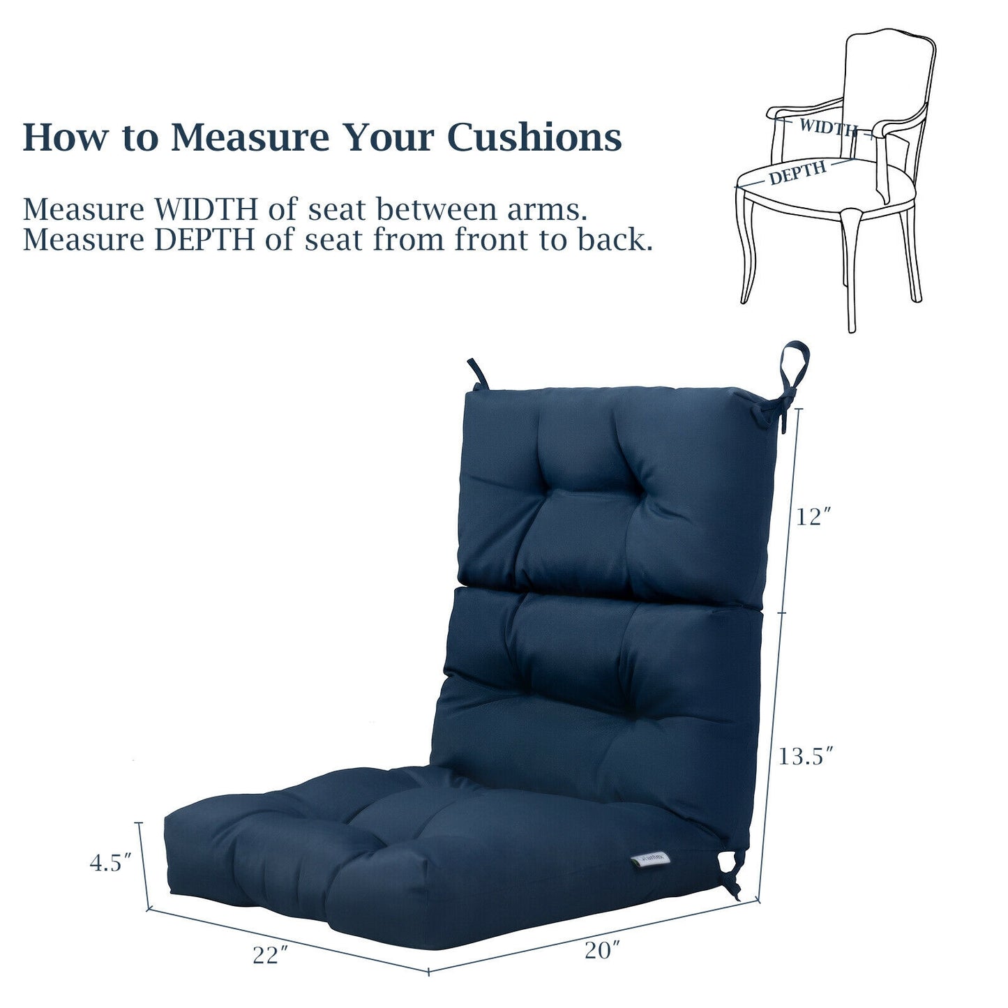 Tufted Outdoor Chair Cushion 44x22 Inch High Back Pad