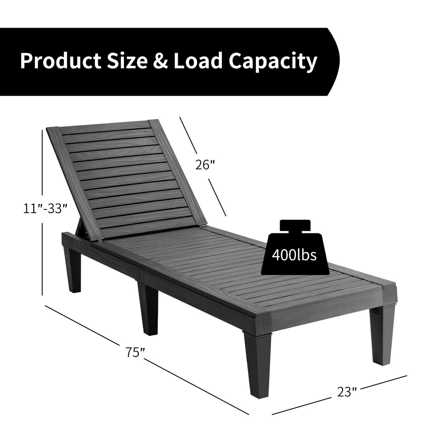 Adjustable Outdoor Chaise Lounge Chair with 5-Position Backrest