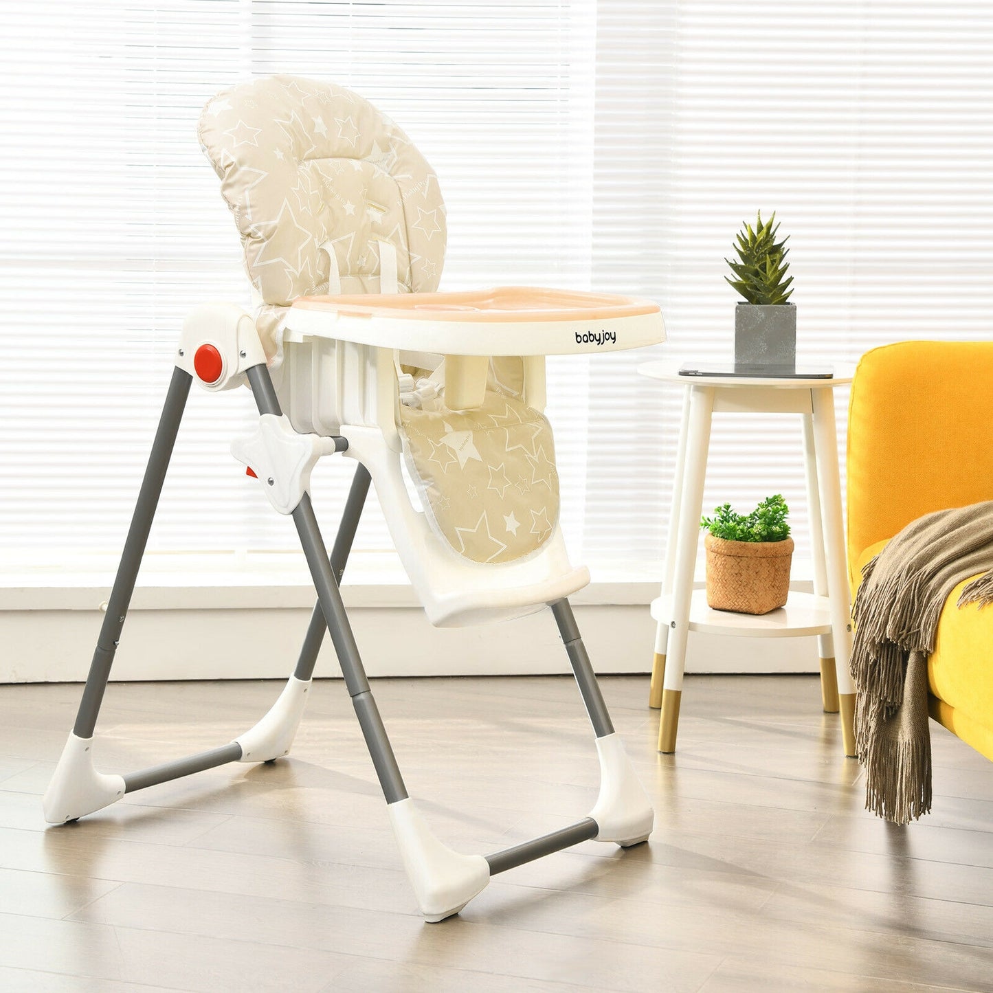 Folding Baby High Chair with 6-Level Height Adjustment