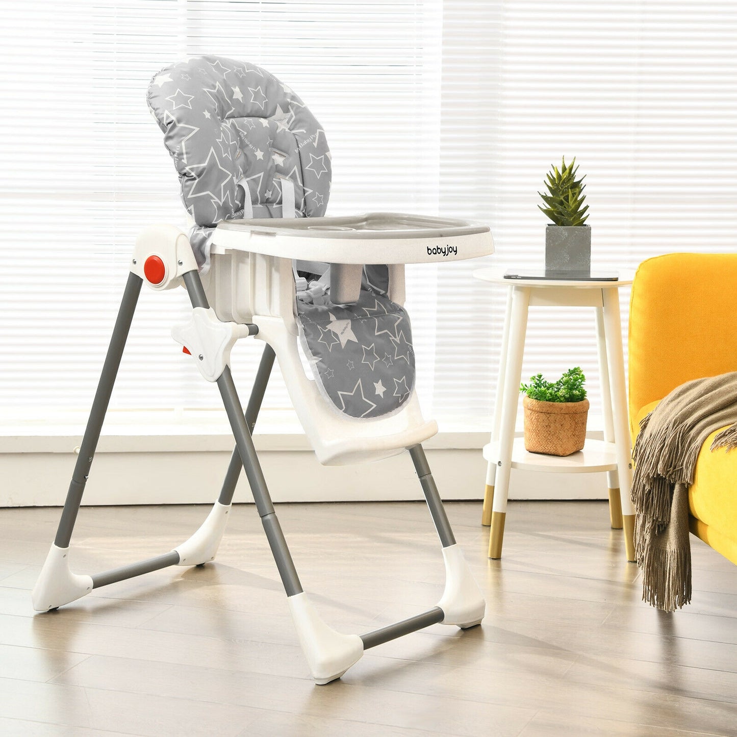 Folding Baby High Chair with 6-Level Height Adjustment