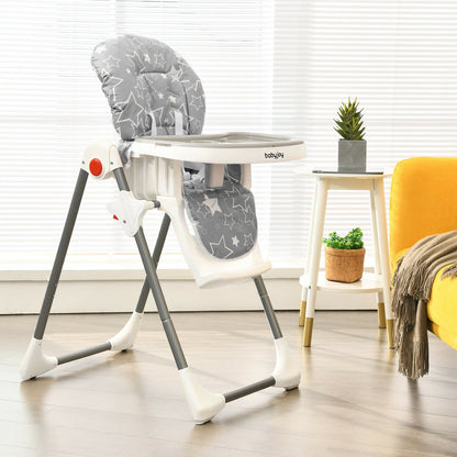 Folding Baby High Chair with 6-Level Height Adjustment