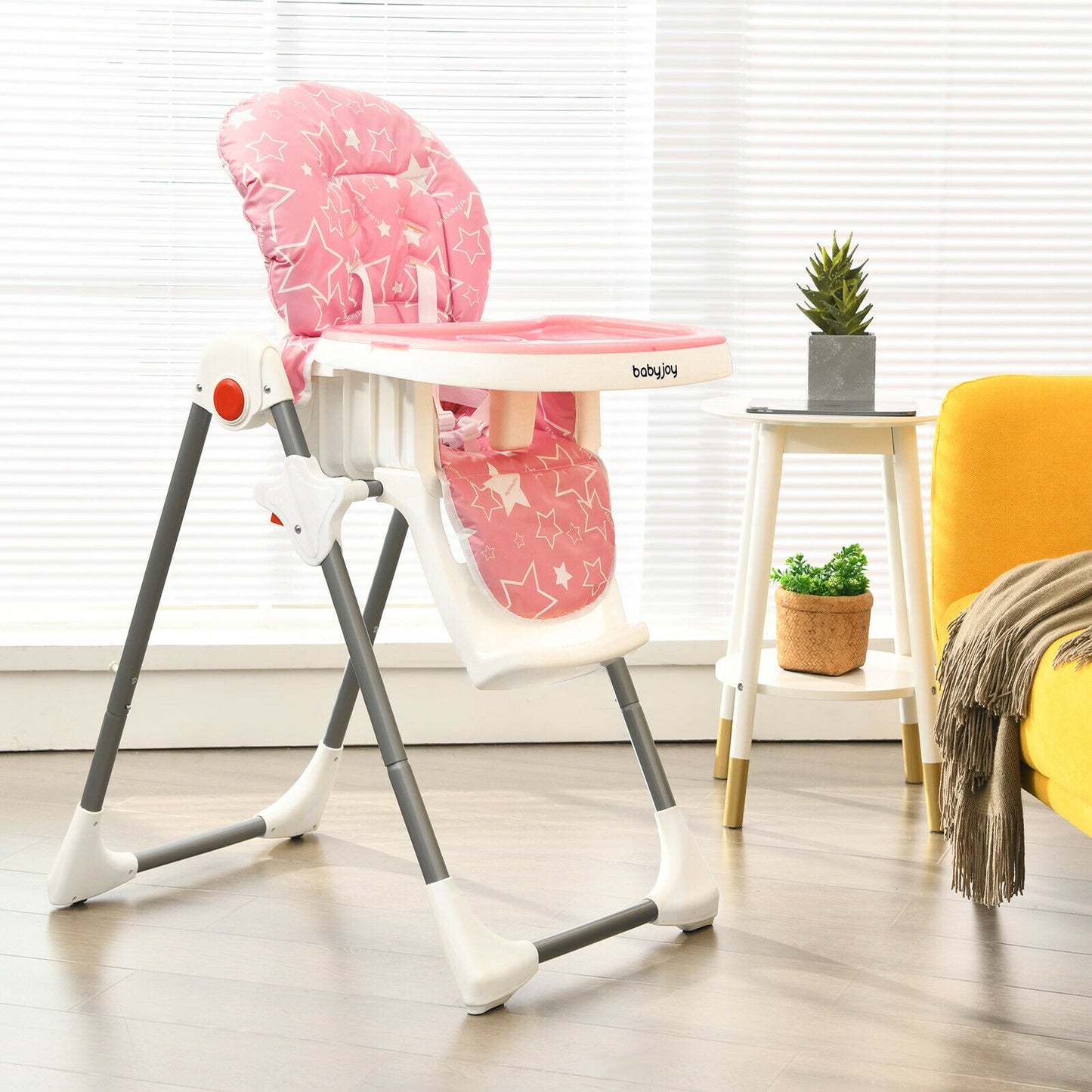 Folding Baby High Chair with 6-Level Height Adjustment
