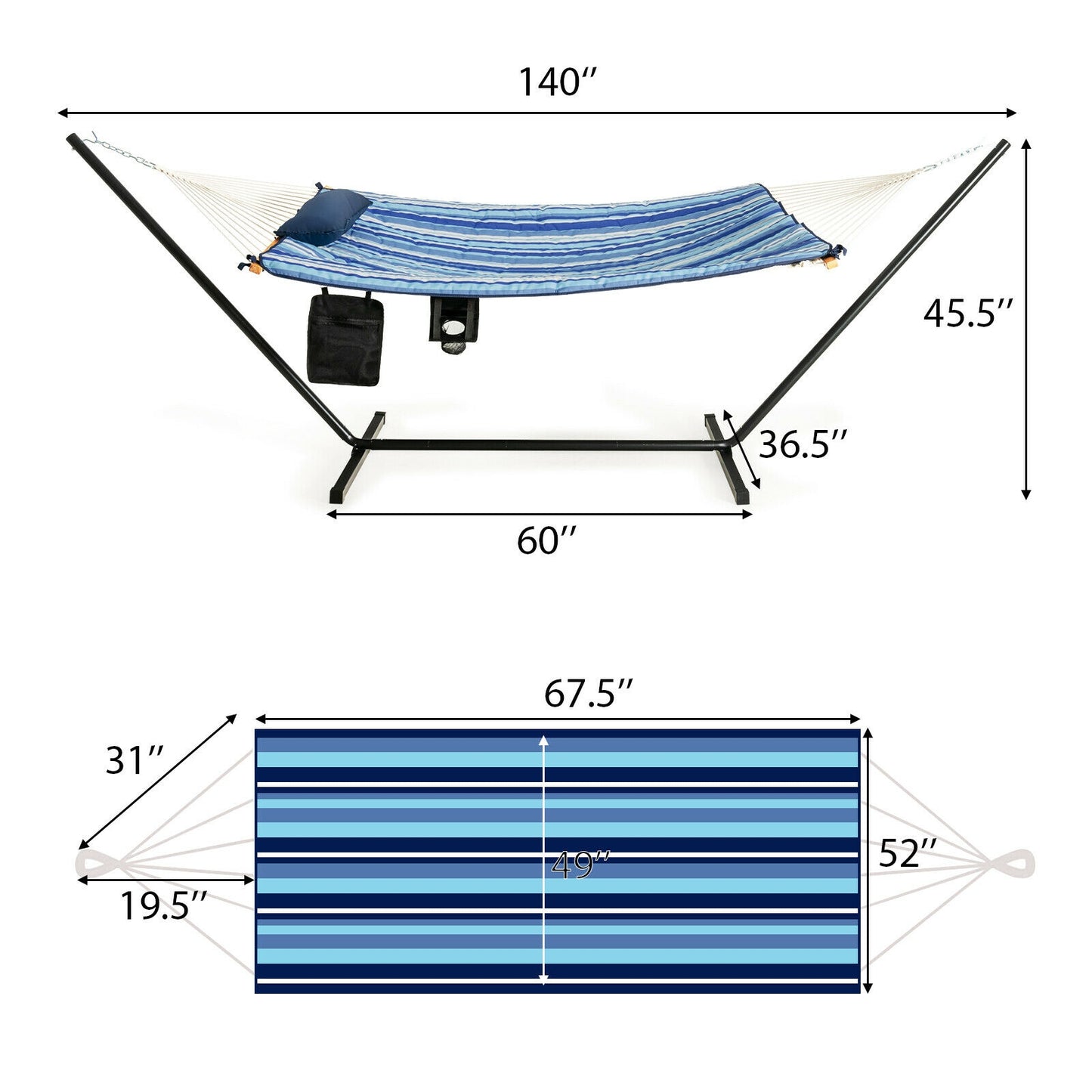 Hammock Chair Stand Set with Cotton Swing & Pillow