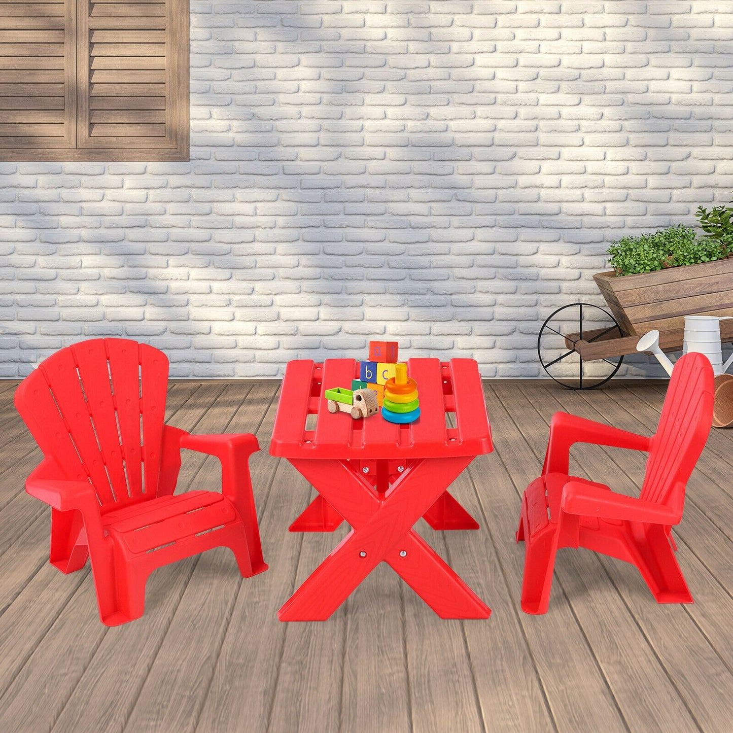 Kids Table and Chair Set - 3-Piece Plastic Play Furniture