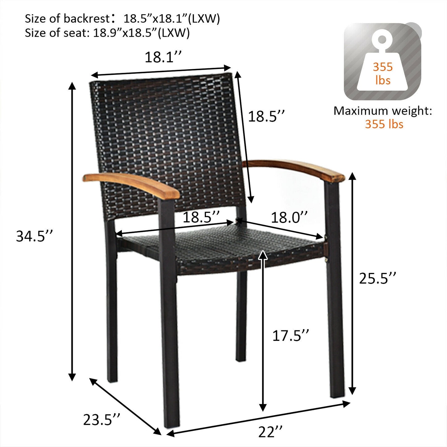 Outdoor Patio Dining Chairs Set of 4 with Rattan & Acacia Wood