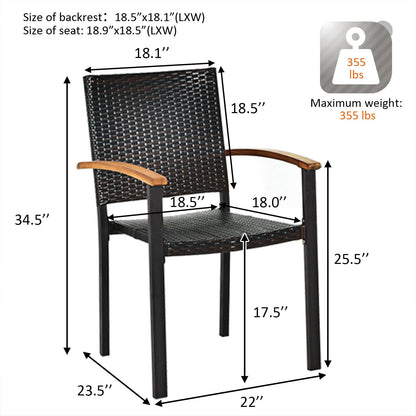Outdoor Patio Dining Chairs Set of 4 with Rattan & Acacia Wood
