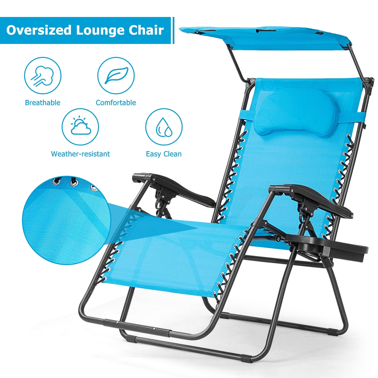 Folding Recliner Lounge Chair with Adjustable Canopy
