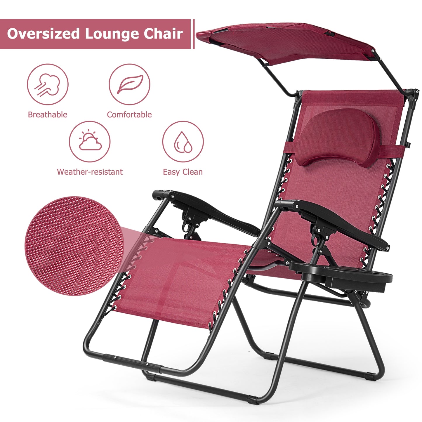 Folding Recliner Lounge Chair with Adjustable Canopy