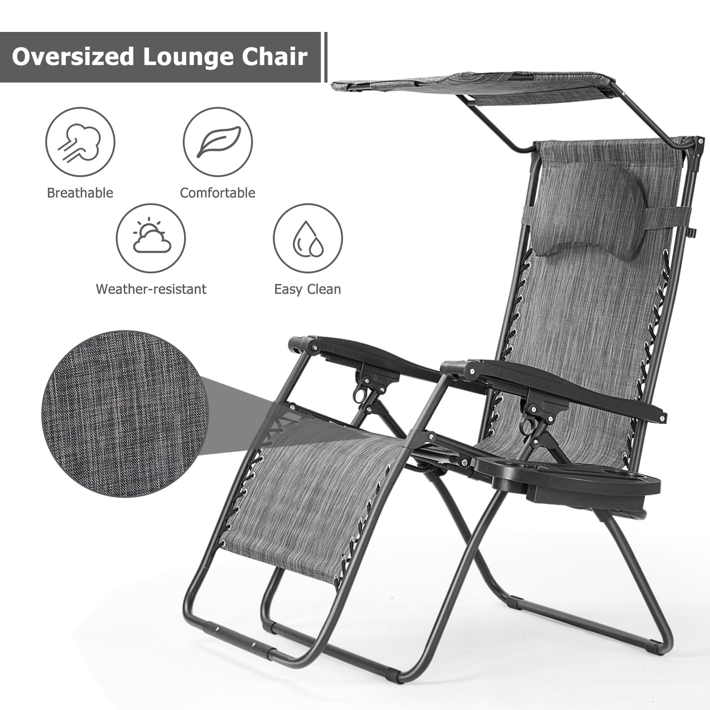 Folding Recliner Lounge Chair with Adjustable Canopy