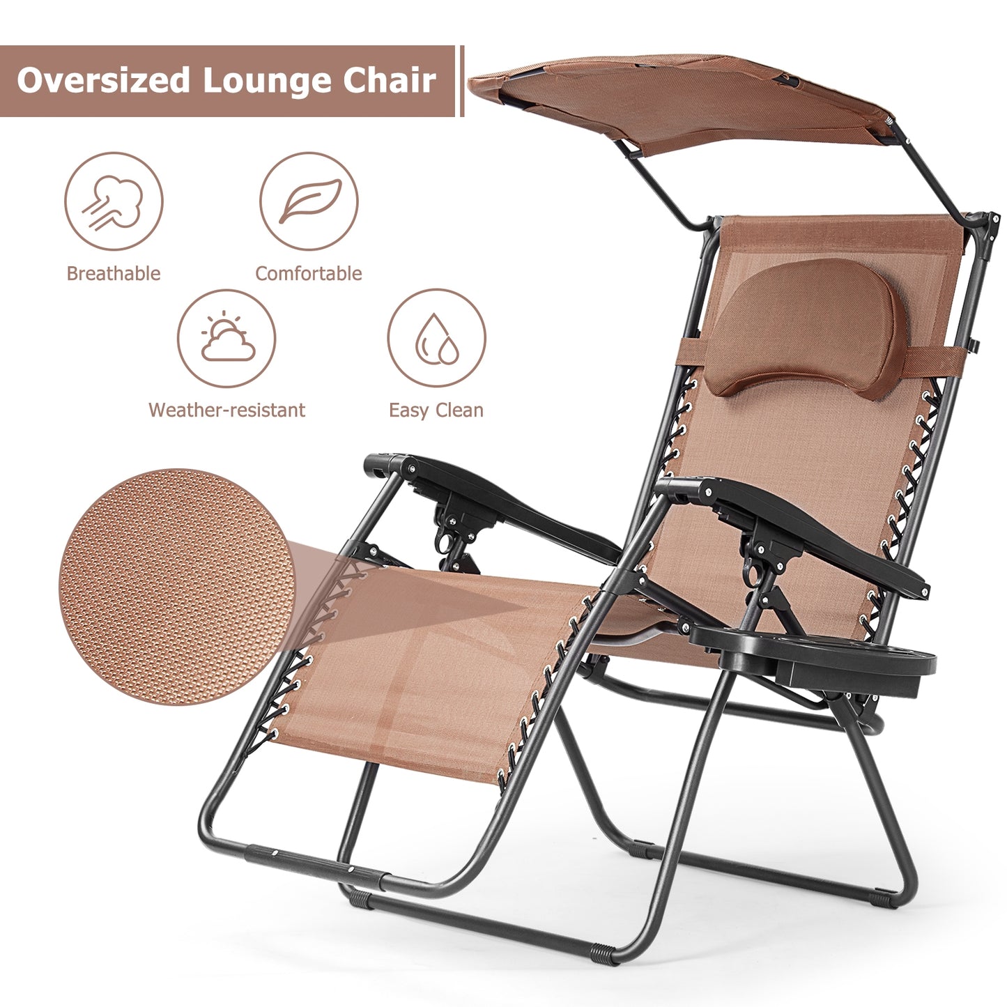 Folding Recliner Lounge Chair with Adjustable Canopy