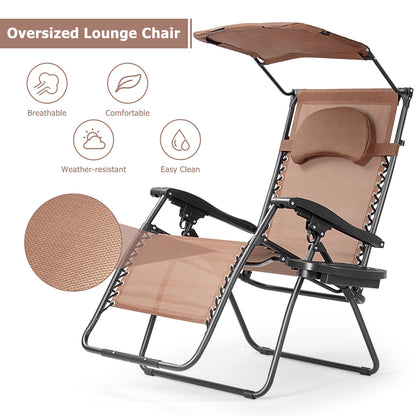 Folding Recliner Lounge Chair with Adjustable Canopy