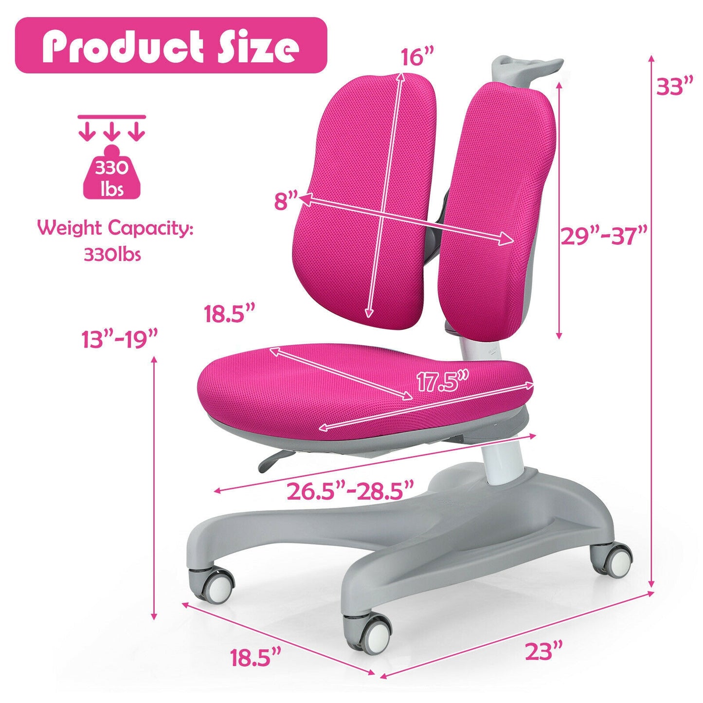 Adjustable Height Kids Study Chair with Lumbar Support