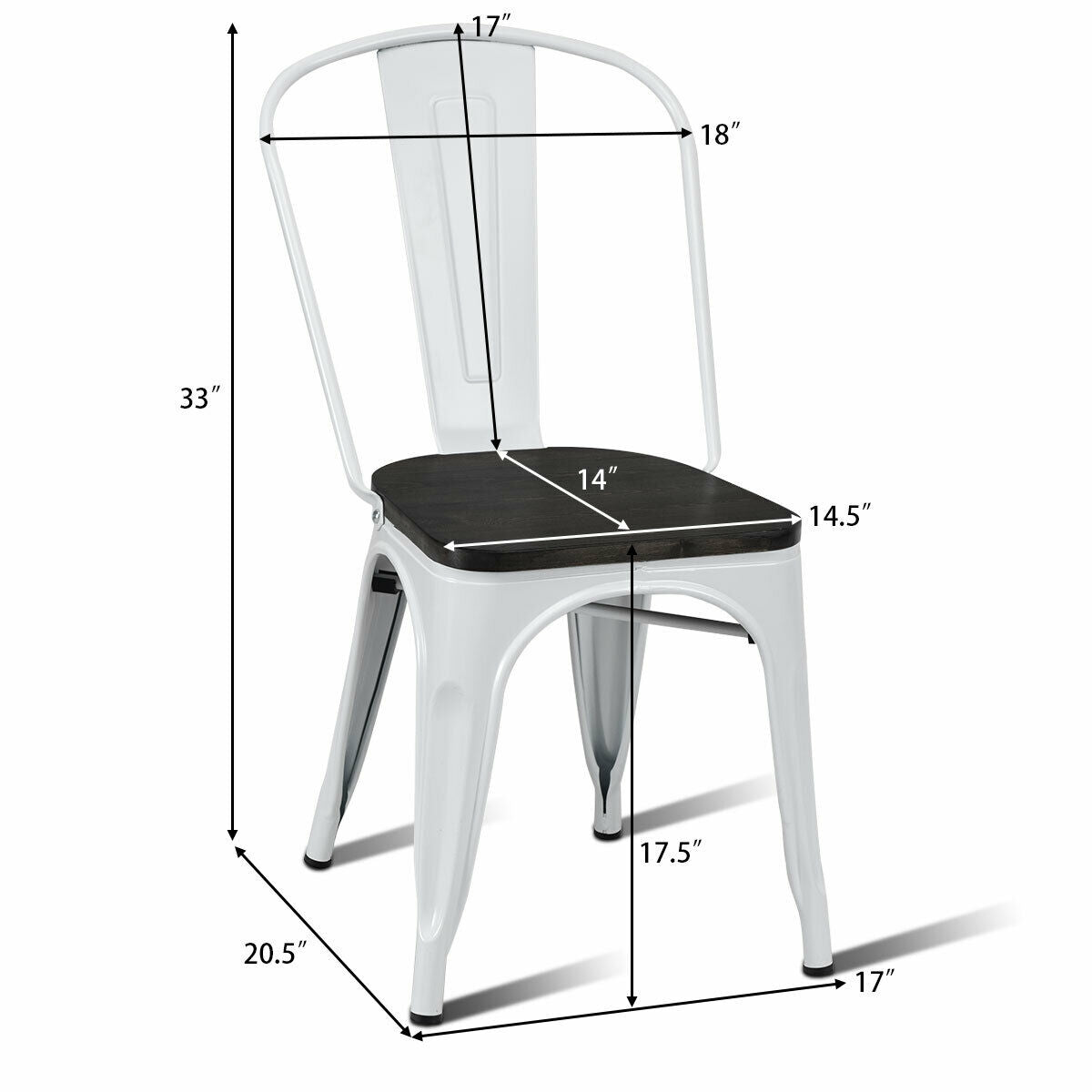 Metal Dining Chairs with Wood Seat - Set of 4, Stackable