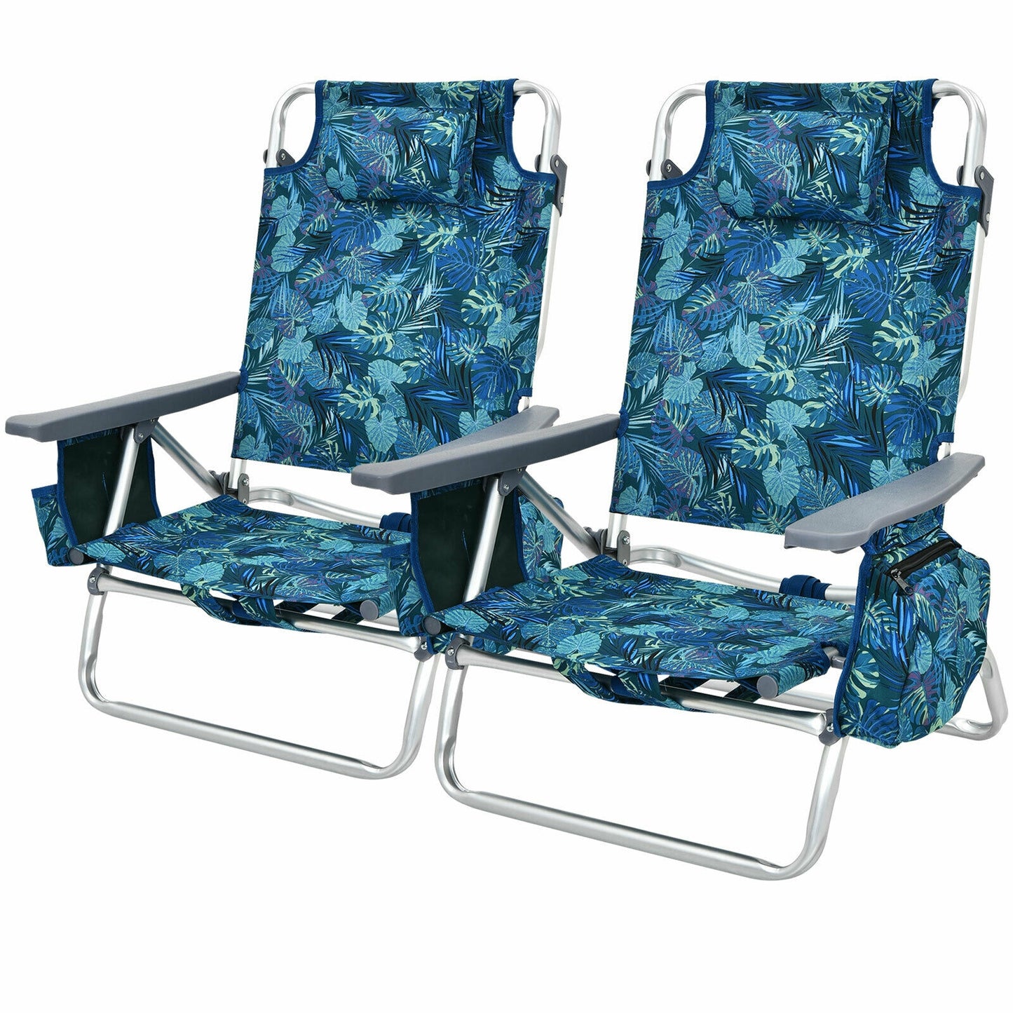 Folding Beach Chair 2-Pack with 5-Position Backrest & Pillow