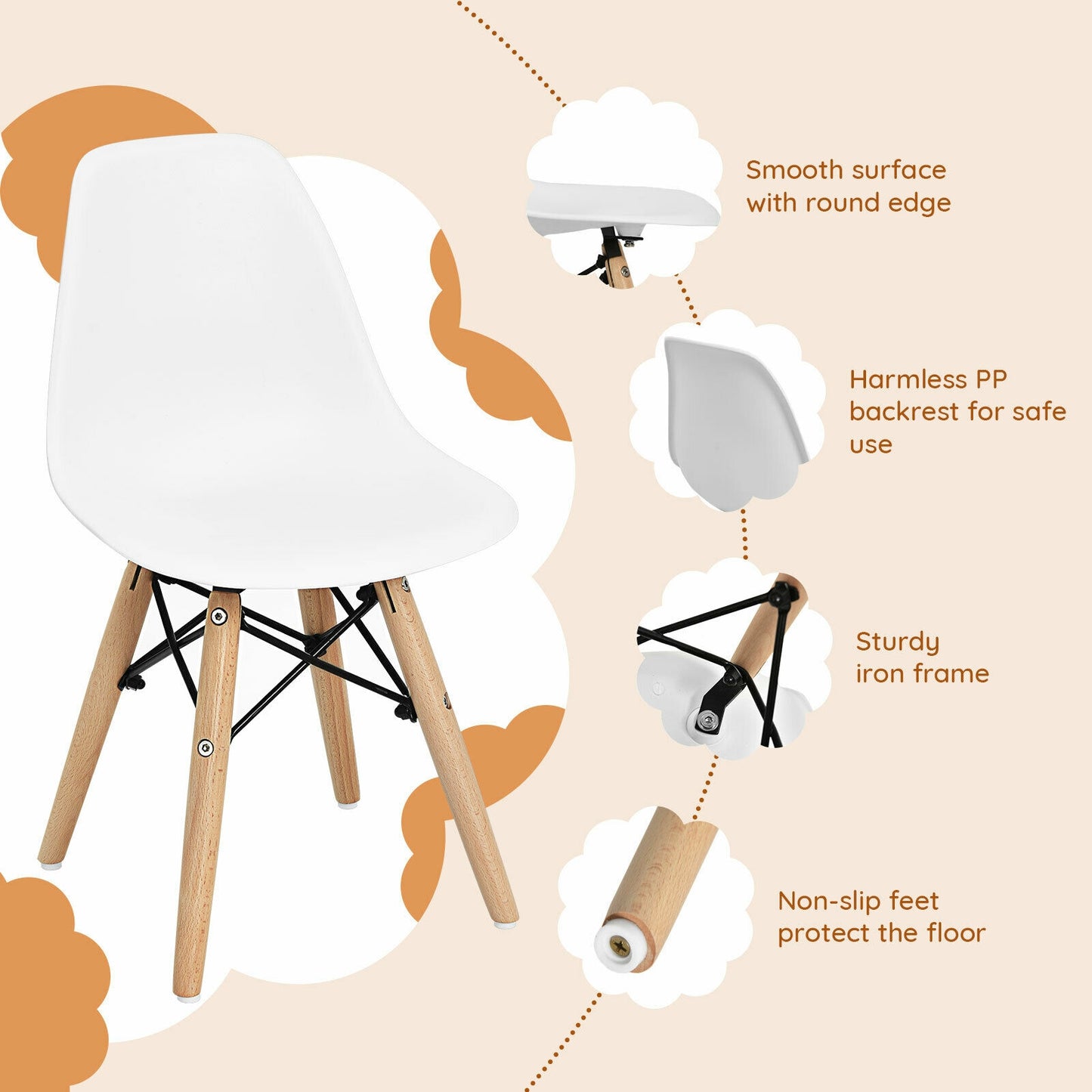 Kids Dining Chairs Set of 4 with Wood Legs