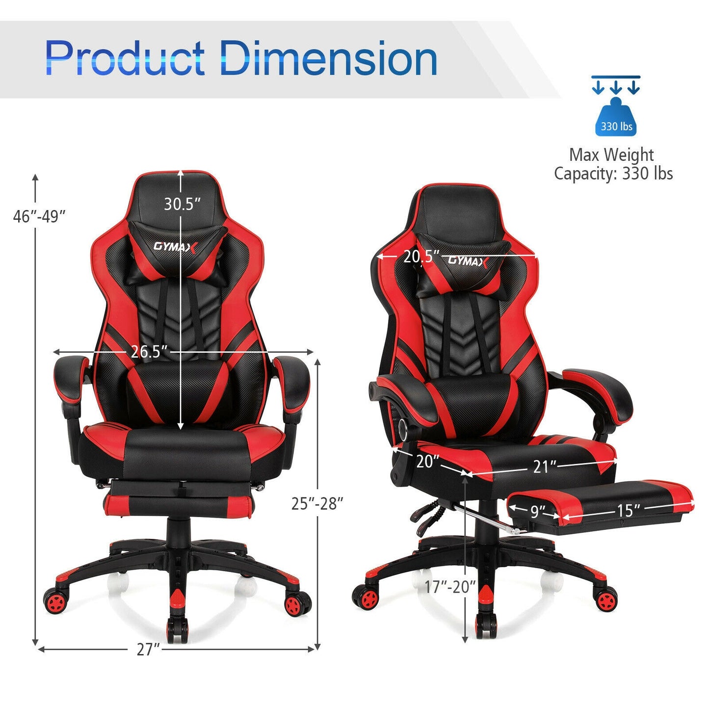 Gaming Chair with Footrest and Adjustable Backrest