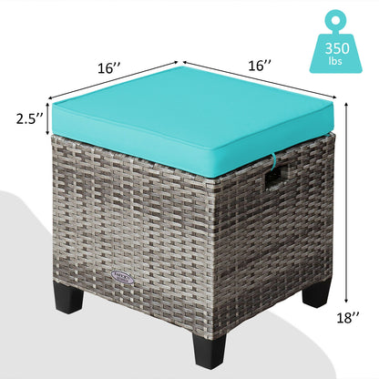 Patio Rattan Ottoman Set with Removable Cushions (2-Piece)