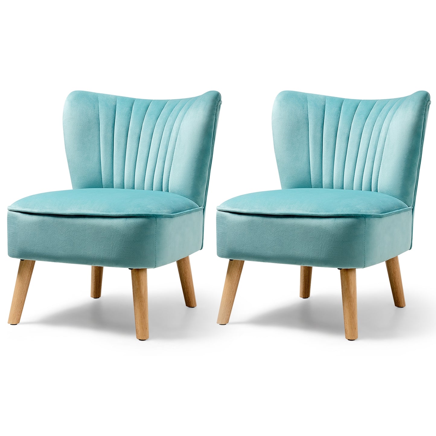 Velvet Accent Chair with Wood Legs - Armless Design