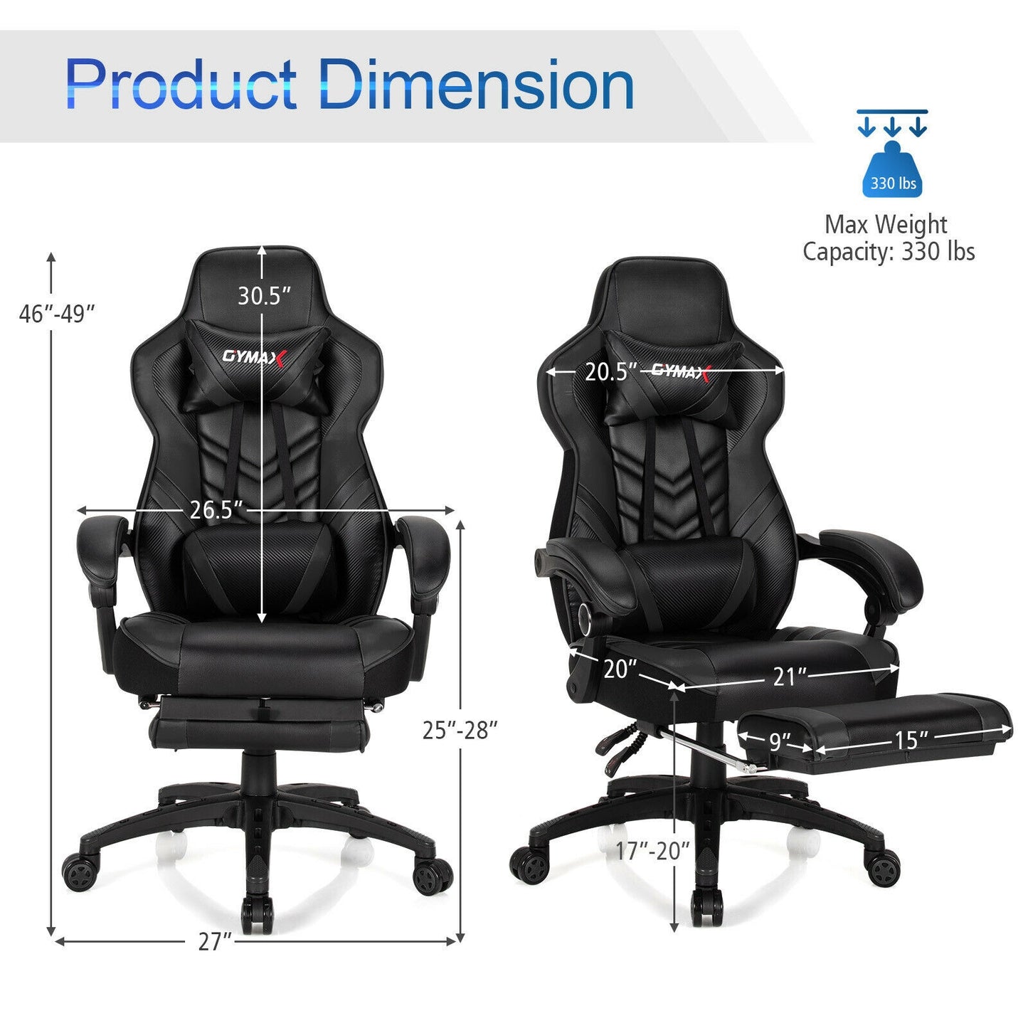 Gaming Chair with Footrest and Adjustable Backrest