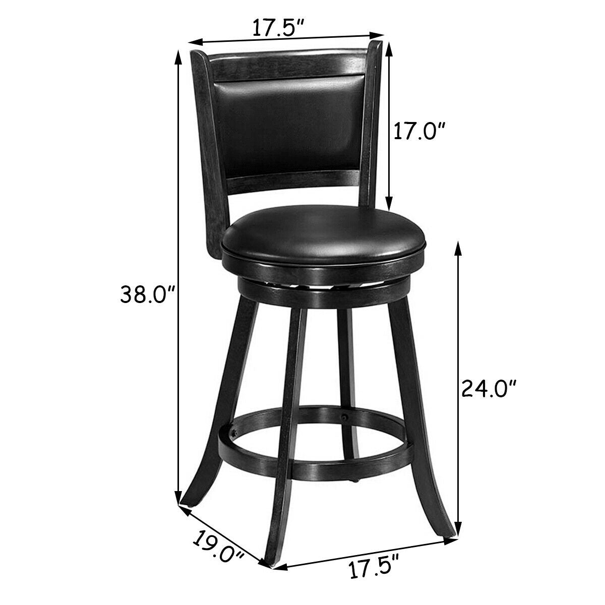 24-Inch Swivel Counter Stools with Upholstered Seat, Set of 2