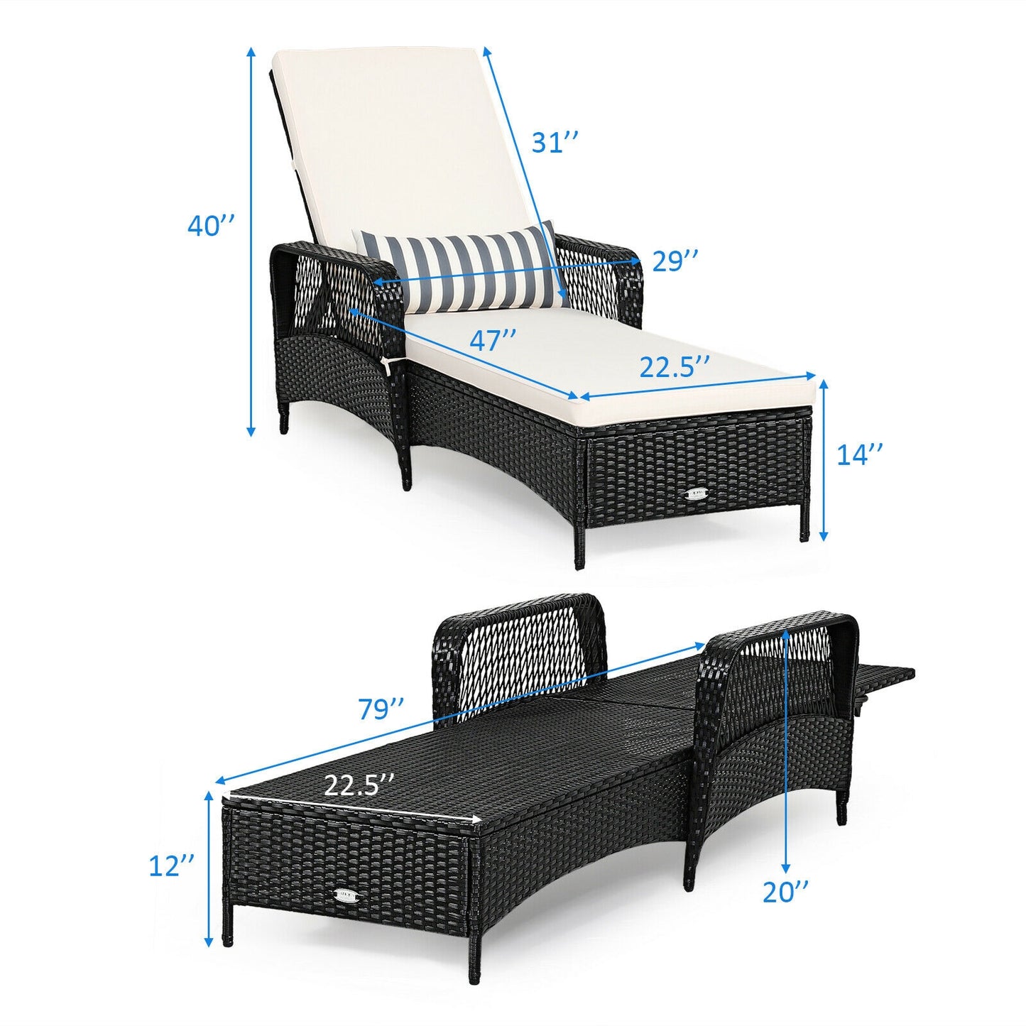 Adjustable Chaise Lounge Chair with Cushion & Pillow