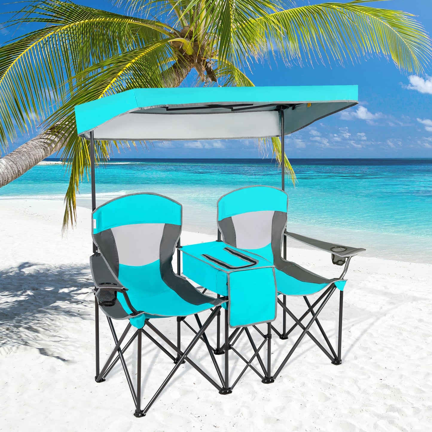 Folding Camping Chair with Canopy and Cooler Bag