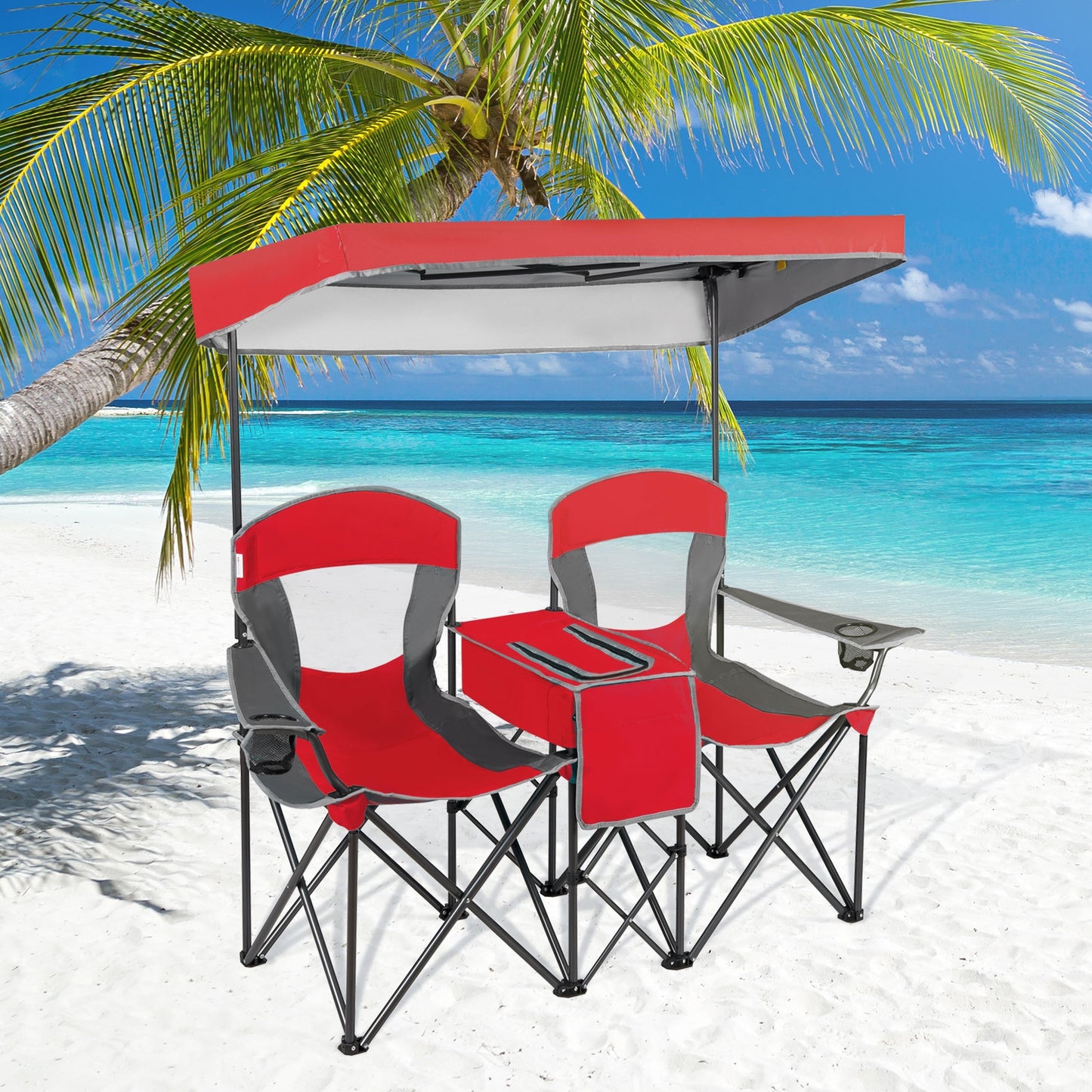 Folding Camping Chair with Canopy and Cooler Bag