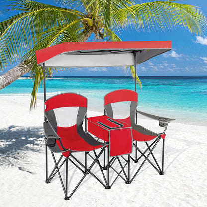 Folding Camping Chair with Canopy and Cooler Bag