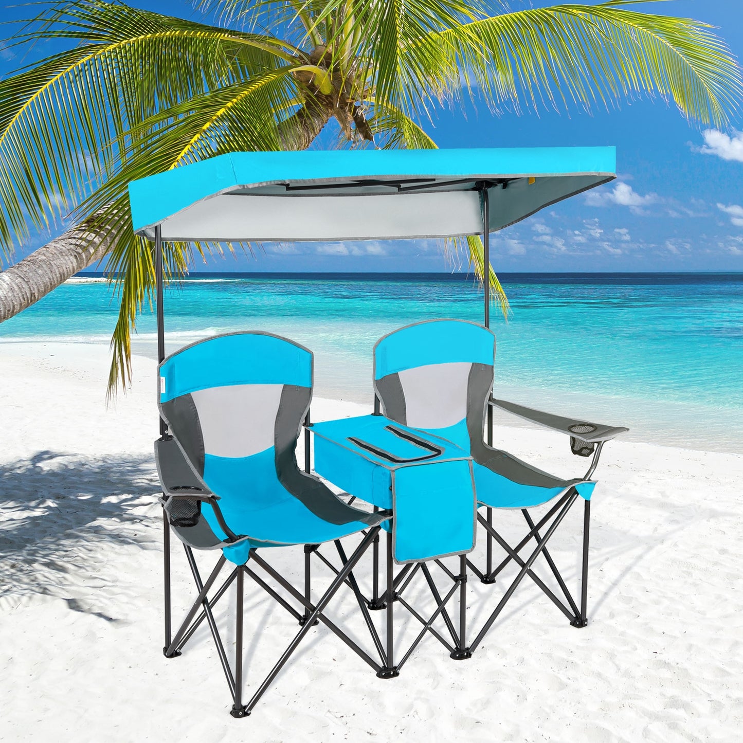 Folding Camping Chair with Canopy and Cooler Bag