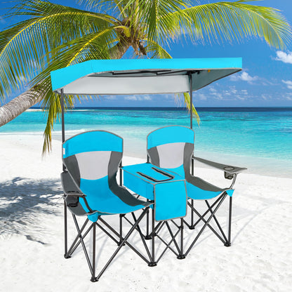 Folding Camping Chair with Canopy and Cooler Bag