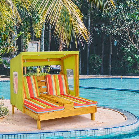 Kids Double Lounge Chair with Awning and Cup Holders
