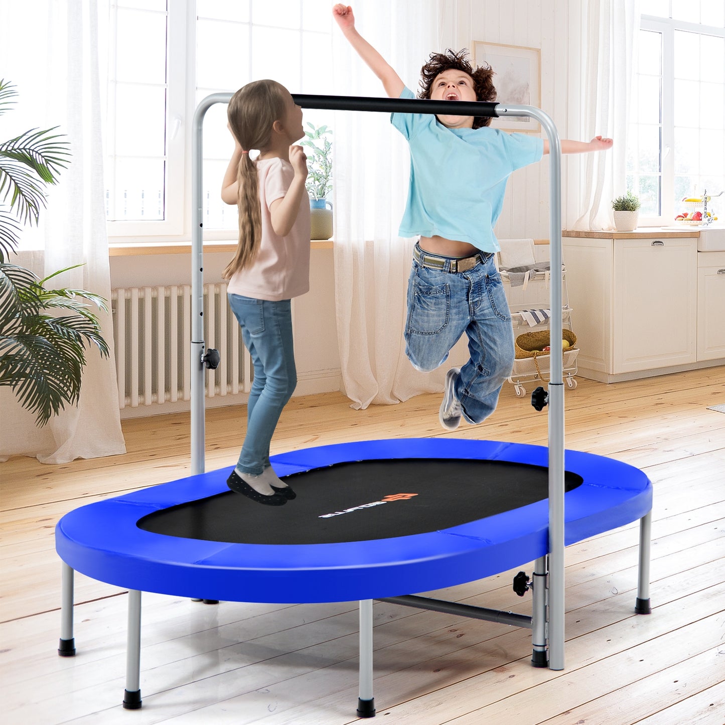 2-Person Foldable Fitness Trampoline with Adjustable Handle