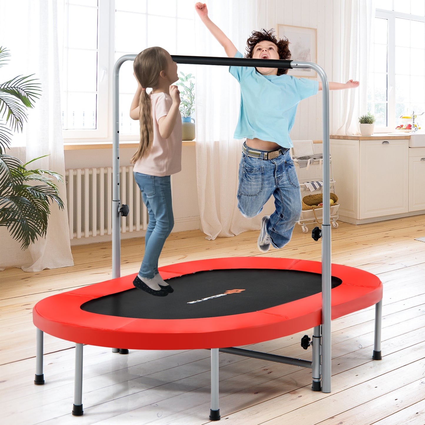 2-Person Foldable Fitness Trampoline with Adjustable Handle