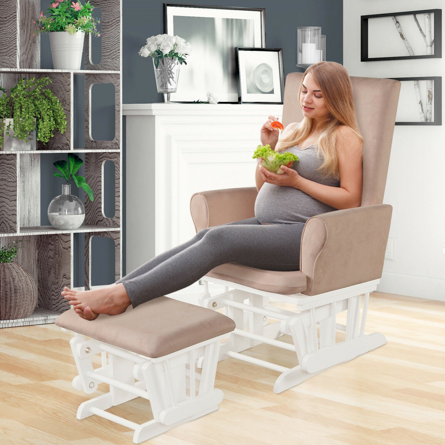 Nursery Glider Rocking Chair with Ottoman Cushion Set