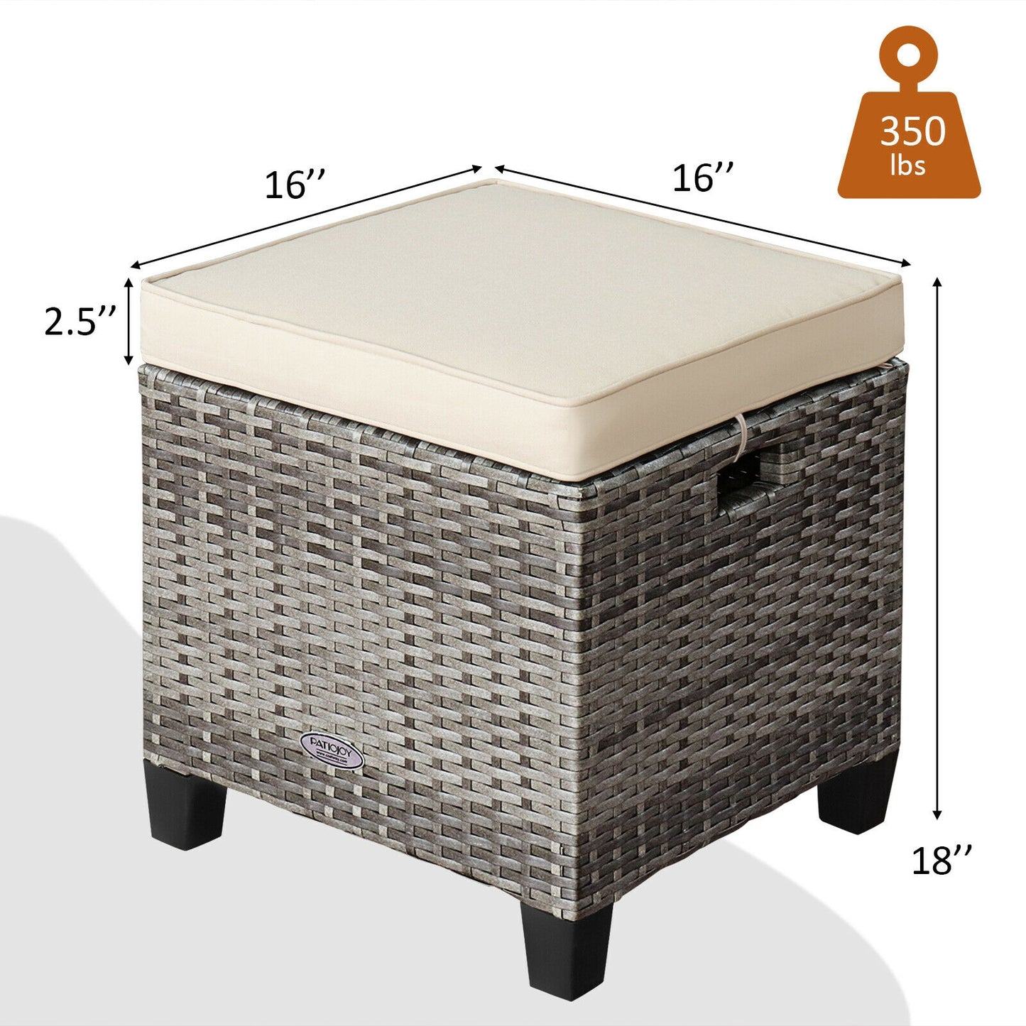 Patio Rattan Ottoman Set with Removable Cushions (2-Piece)
