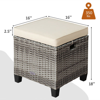Patio Rattan Ottoman Set with Removable Cushions (2-Piece)